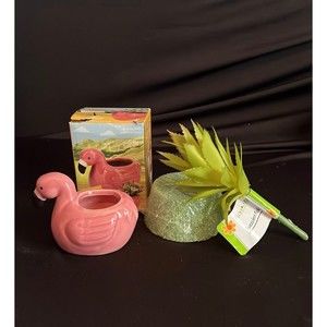 Flamingo Planter with Faux Succulent and Floral Foam